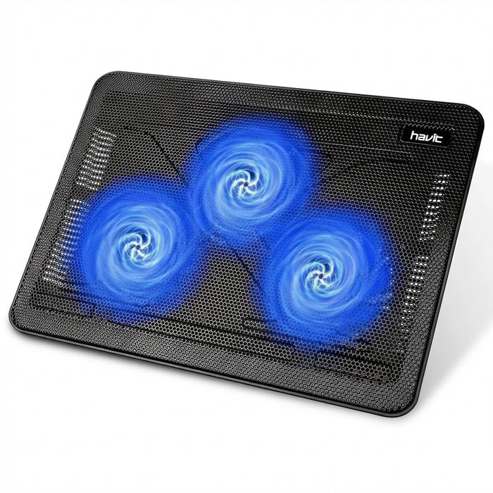 HV-F2056 Laptop Cooling Pad — Slim Stand with 3 Quiet Fans (Fits 12–17-inch)