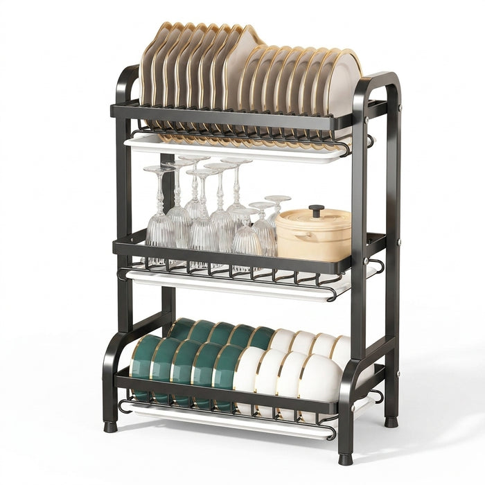 2/3-Tier Stainless Steel Dish Rack with Utensil Holder — Compact Rustproof Countertop Drainer