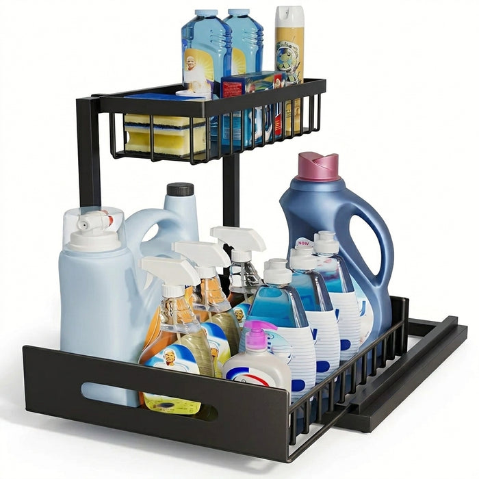 Under-Sink Sliding Drawer Organiser — Metal Pull-Out Shelves for Kitchen, Bathroom & Garage