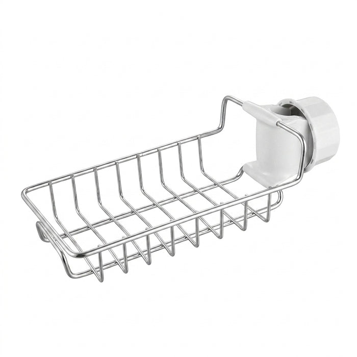 Stainless Steel Under-Tap Sponge Holder — Adjustable Kitchen & Bathroom Rack