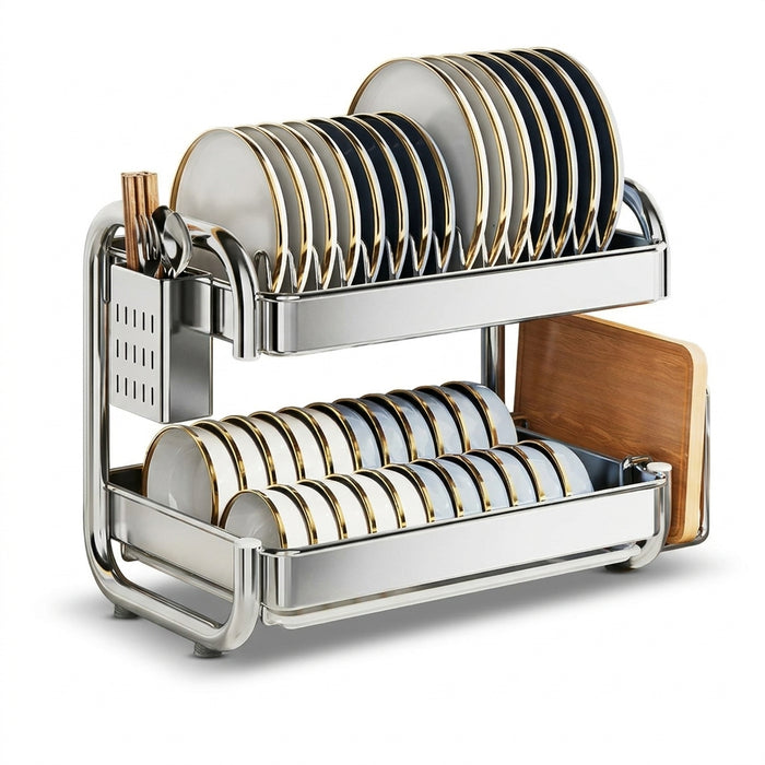 2- or 3-Tier Stainless Steel Dish Rack — Deep Plate & Bowl Drainer