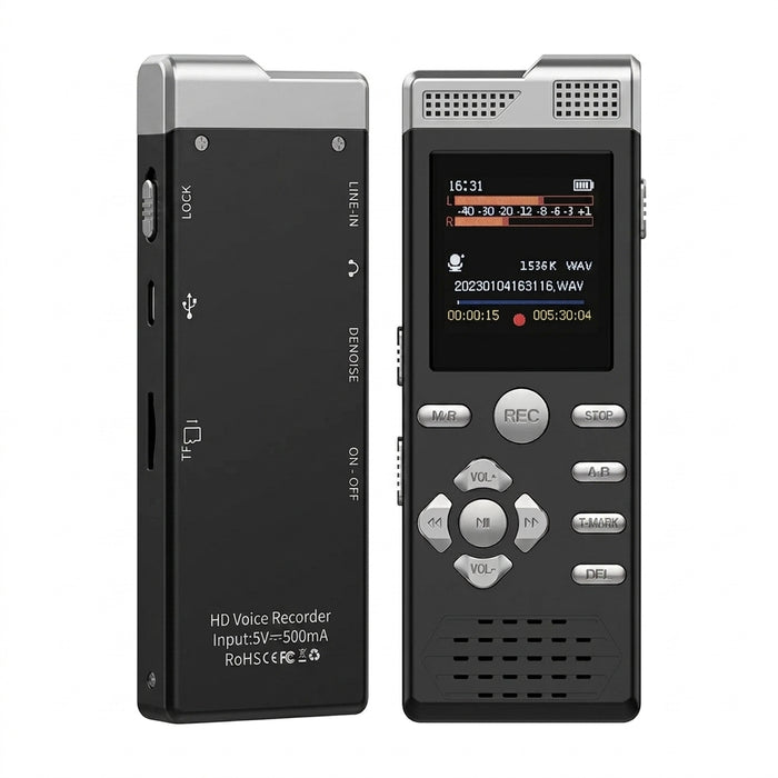 Digital Voice Recorder & MP3 Player — Dual Microphones, Voice‑Activated, Password Protection, Line‑in