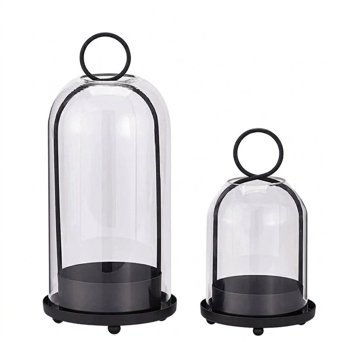 Vintage Brass Metal Candle Holder Set with Glass Domes
