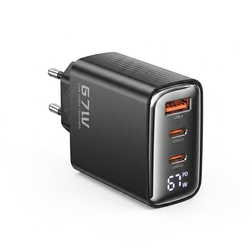 Toocki 67W GaN USB-C Charger with LED Display — 3-Port PD & Quick Charge