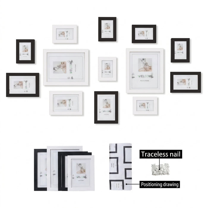 13-piece Wooden Picture Frame Set for Wall — Mixed Sizes for Photos