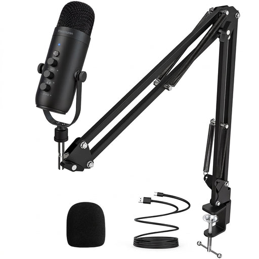 USB Cardioid Condenser Microphone Kit with Boom Arm — Plug-and-Play for Podcasting & Streaming