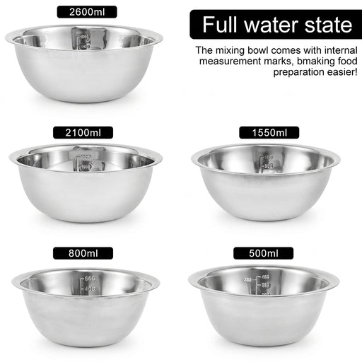 5-Piece Stainless Steel Mixing Bowl Set — Nesting, 2600–500ml