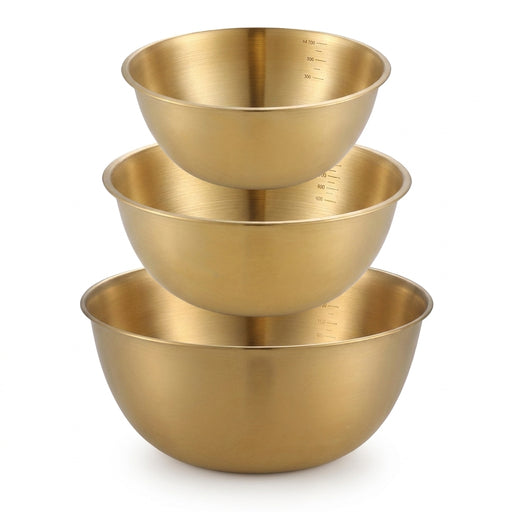 3pc Stainless Steel Mixing Bowls — Oven & Dishwasher Safe with Measurement Marks